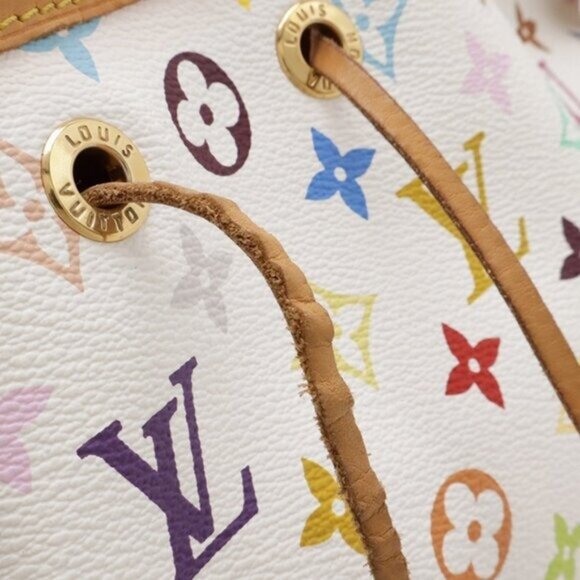 Authentic Louis Vuitton Multicolor Petit Noe Monogram Bucket Shoulder Bag White - Picture 8 of 16